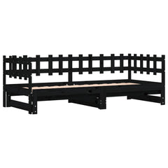 Uttrekkbar dagseng svart 2x(80x200) cm heltre furu