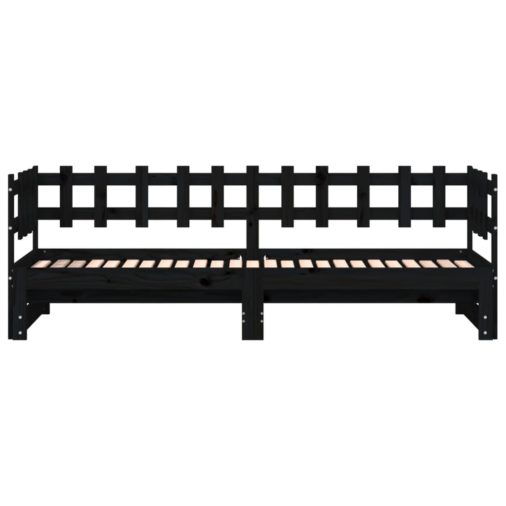 Uttrekkbar dagseng svart 2x(80x200) cm heltre furu