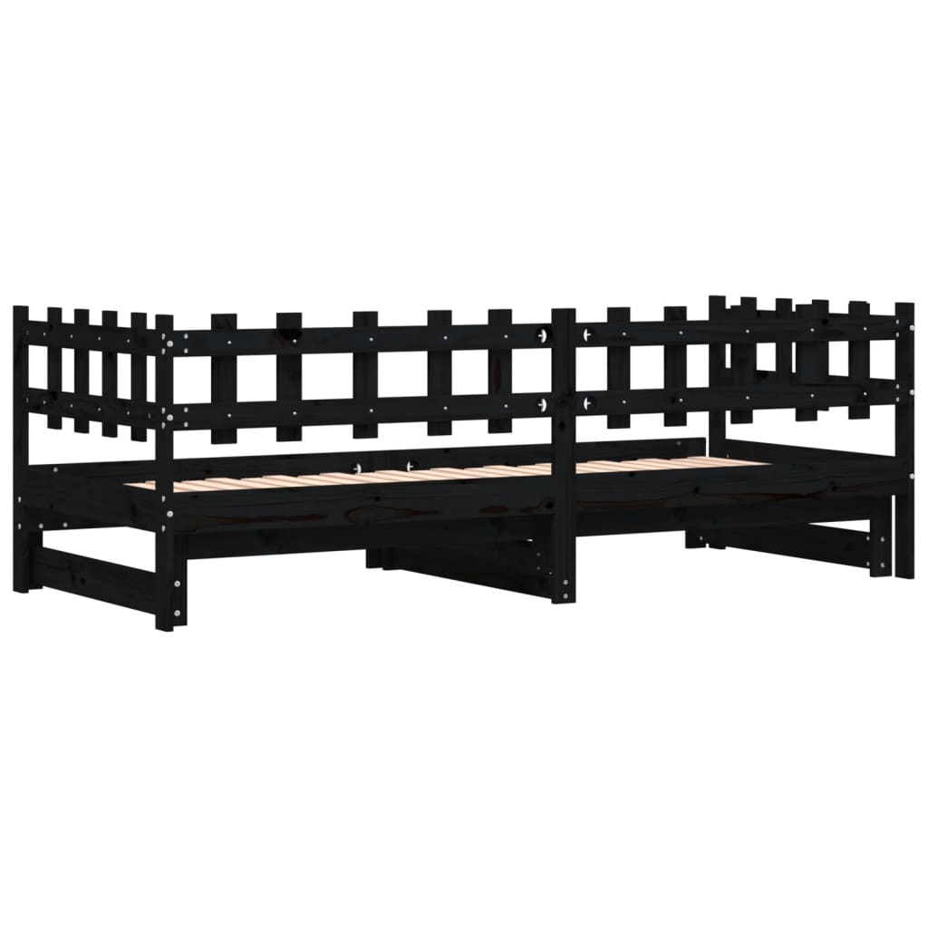 Uttrekkbar dagseng svart 2x(80x200) cm heltre furu