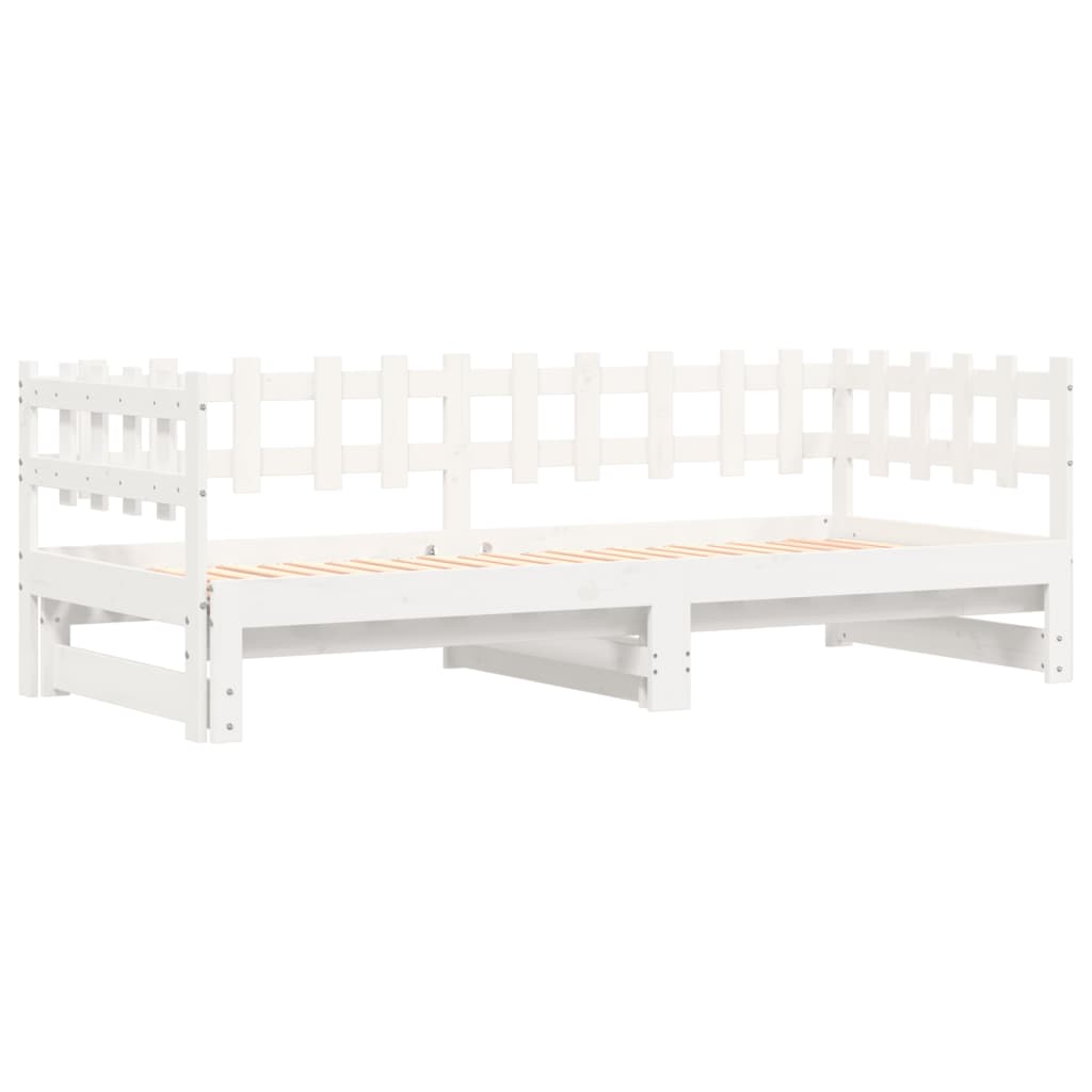 Uttrekkbar dagseng hvit 2x(90x190) cm heltre furu