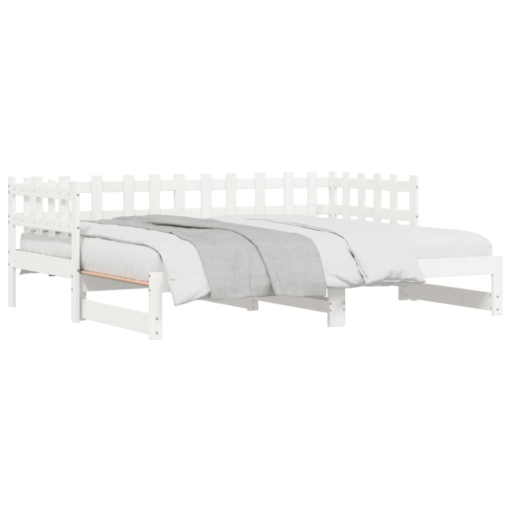 Uttrekkbar dagseng hvit 2x(90x190) cm heltre furu