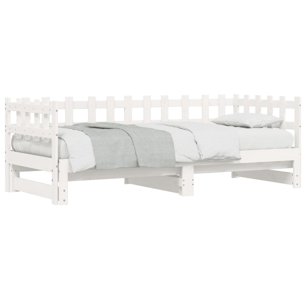 Uttrekkbar dagseng hvit 2x(90x190) cm heltre furu