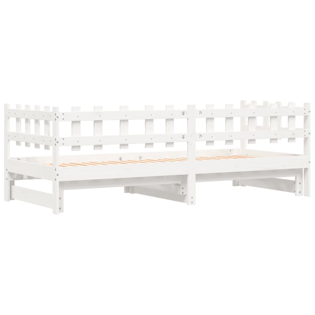 Uttrekkbar dagseng hvit 2x(90x190) cm heltre furu