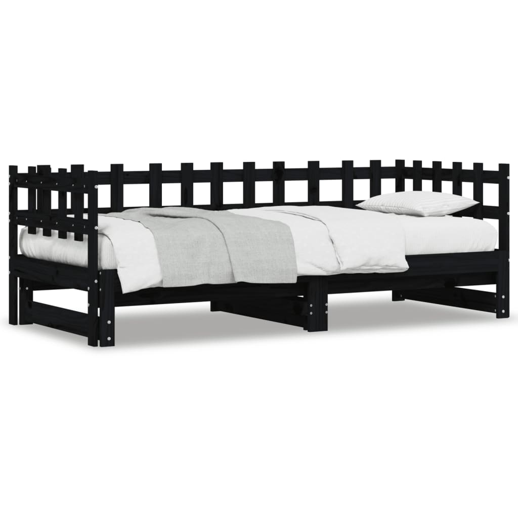 Uttrekkbar dagseng svart 2x(90x190) cm heltre furu