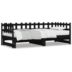 Uttrekkbar dagseng svart 2x(90x190) cm heltre furu
