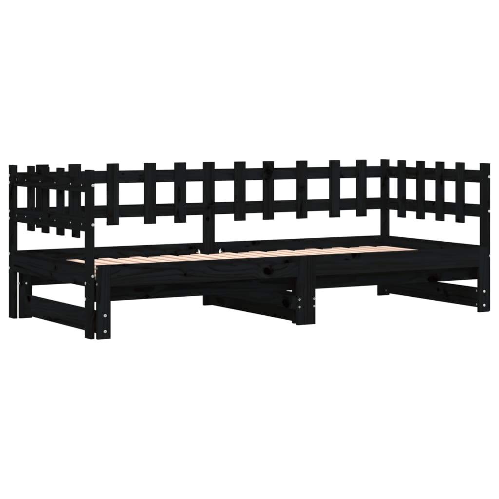 Uttrekkbar dagseng svart 2x(90x190) cm heltre furu