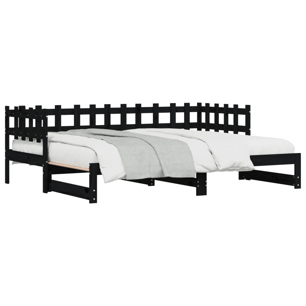 Uttrekkbar dagseng svart 2x(90x190) cm heltre furu