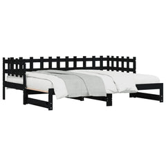 Uttrekkbar dagseng svart 2x(90x190) cm heltre furu