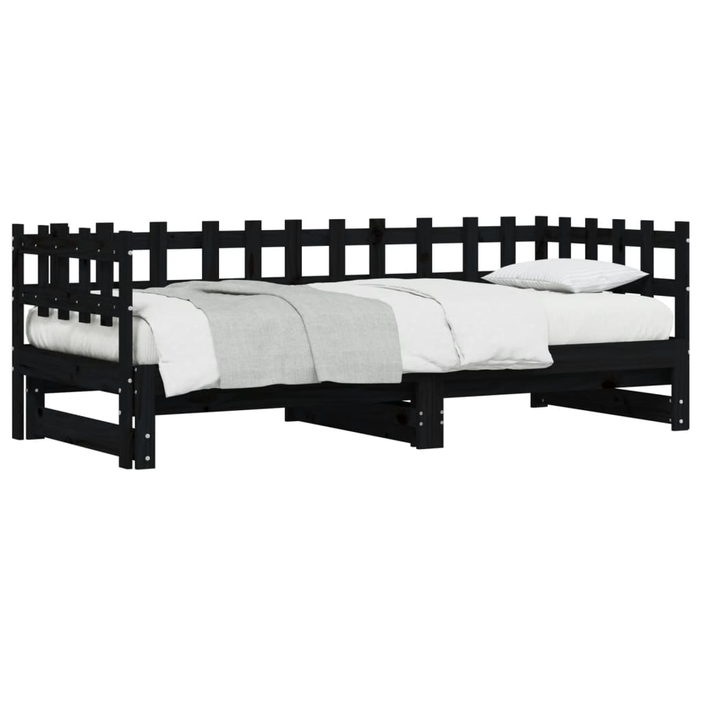 Uttrekkbar dagseng svart 2x(90x190) cm heltre furu