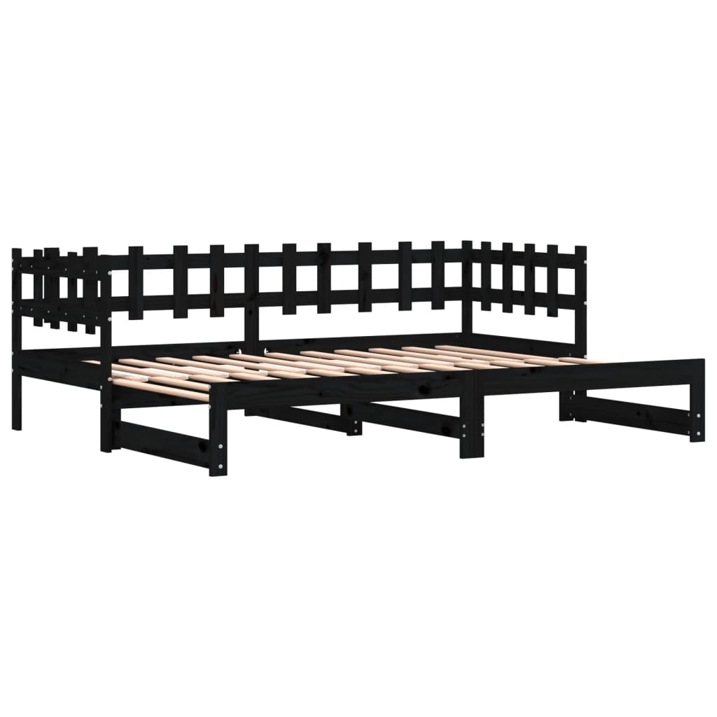 Uttrekkbar dagseng svart 2x(90x190) cm heltre furu
