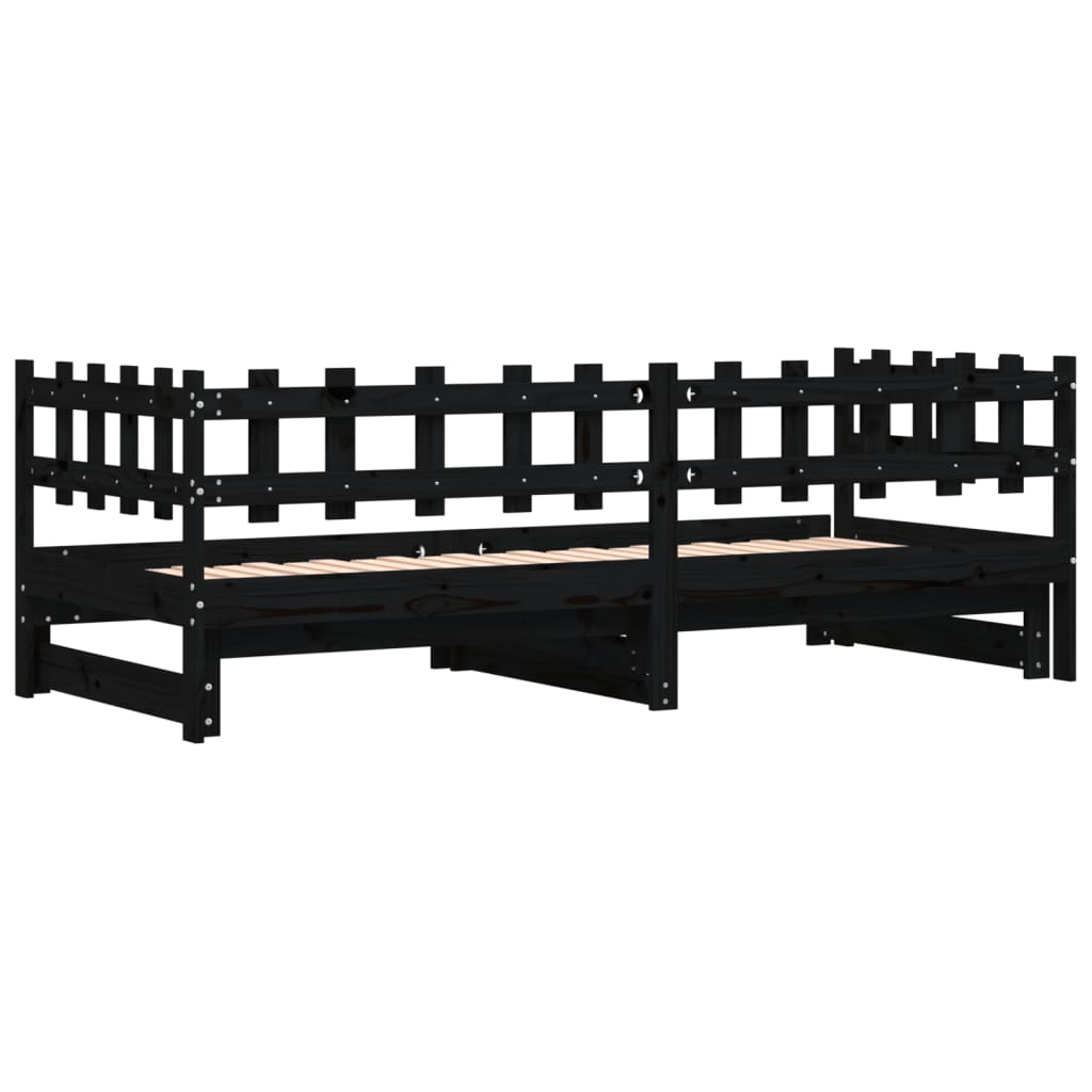 Uttrekkbar dagseng svart 2x(90x190) cm heltre furu