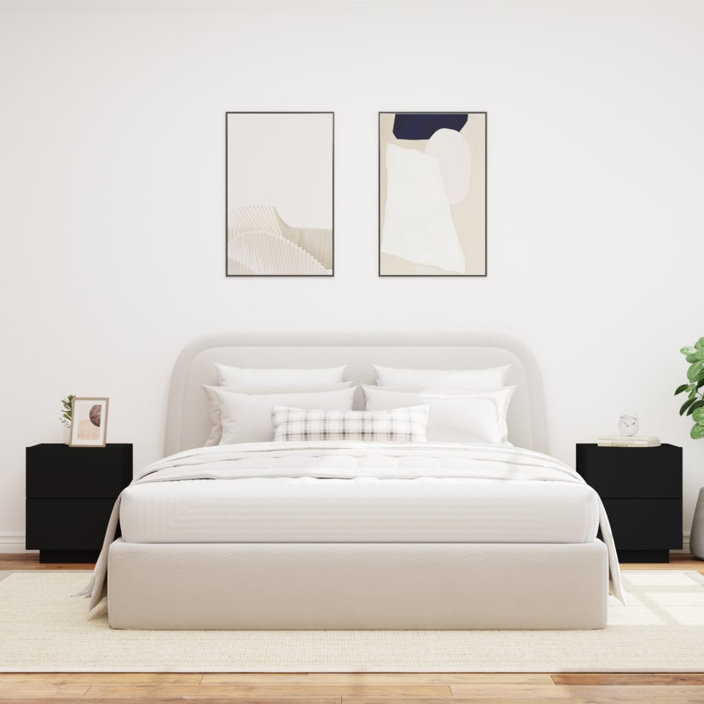 Nattbord med LED 2 stk svart konstruert tre - SminkeBord.no