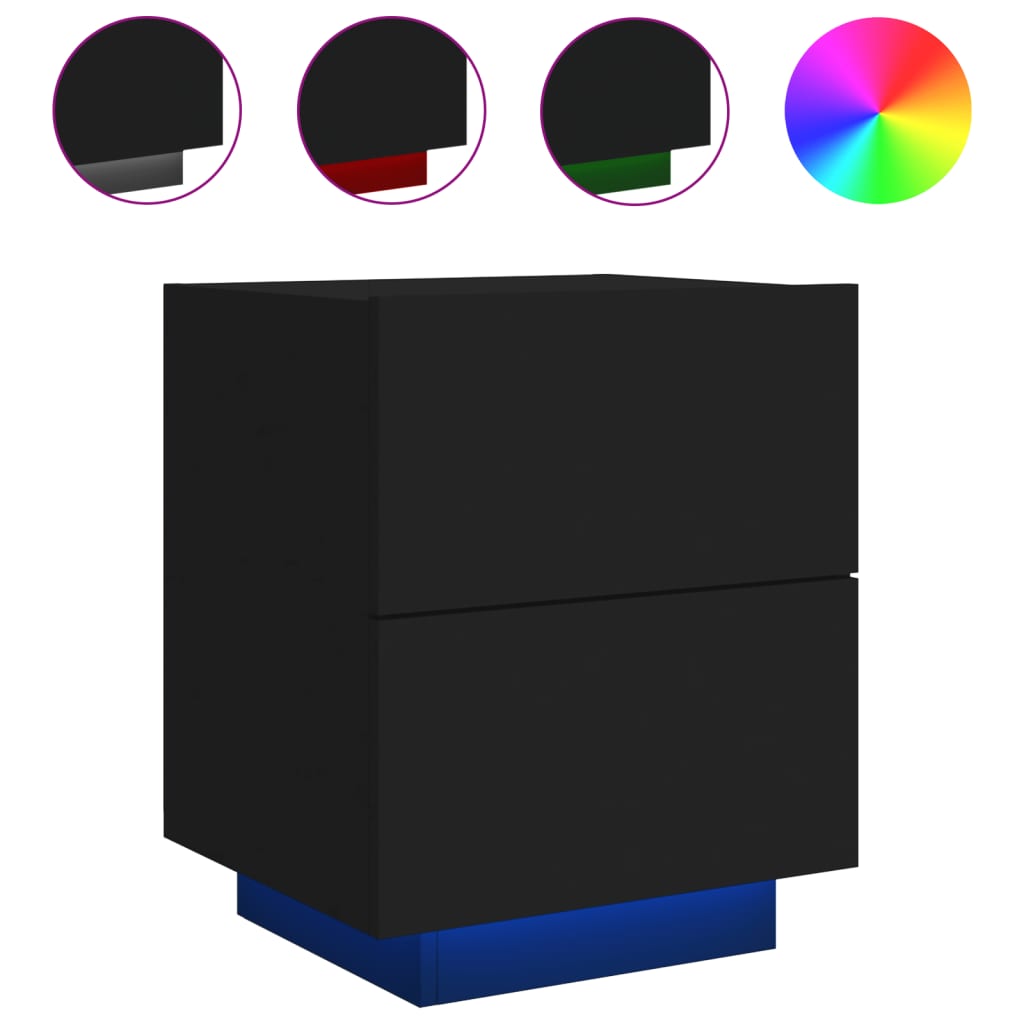 Nattbord med LED 2 stk svart konstruert tre - SminkeBord.no