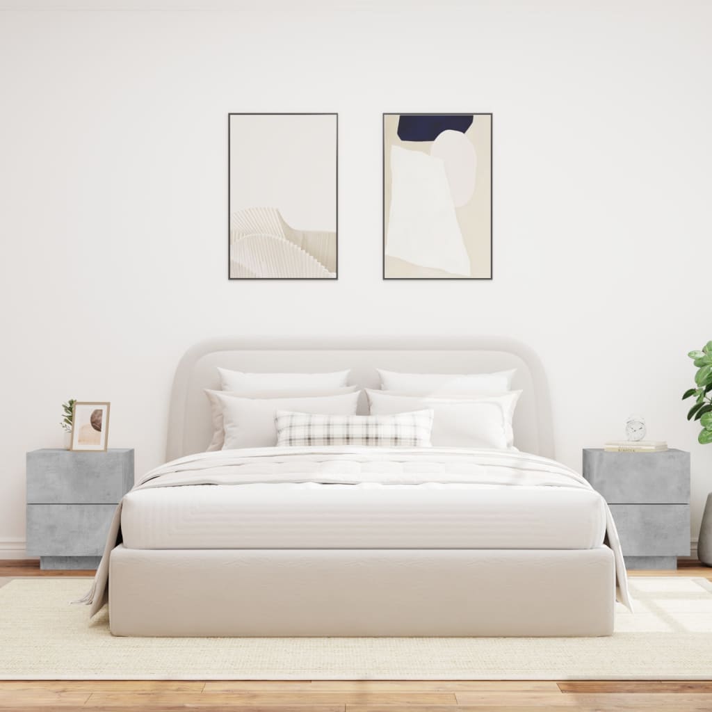 Nattbord med LED 2 stk betonggrå konstruert tre - SminkeBord.no