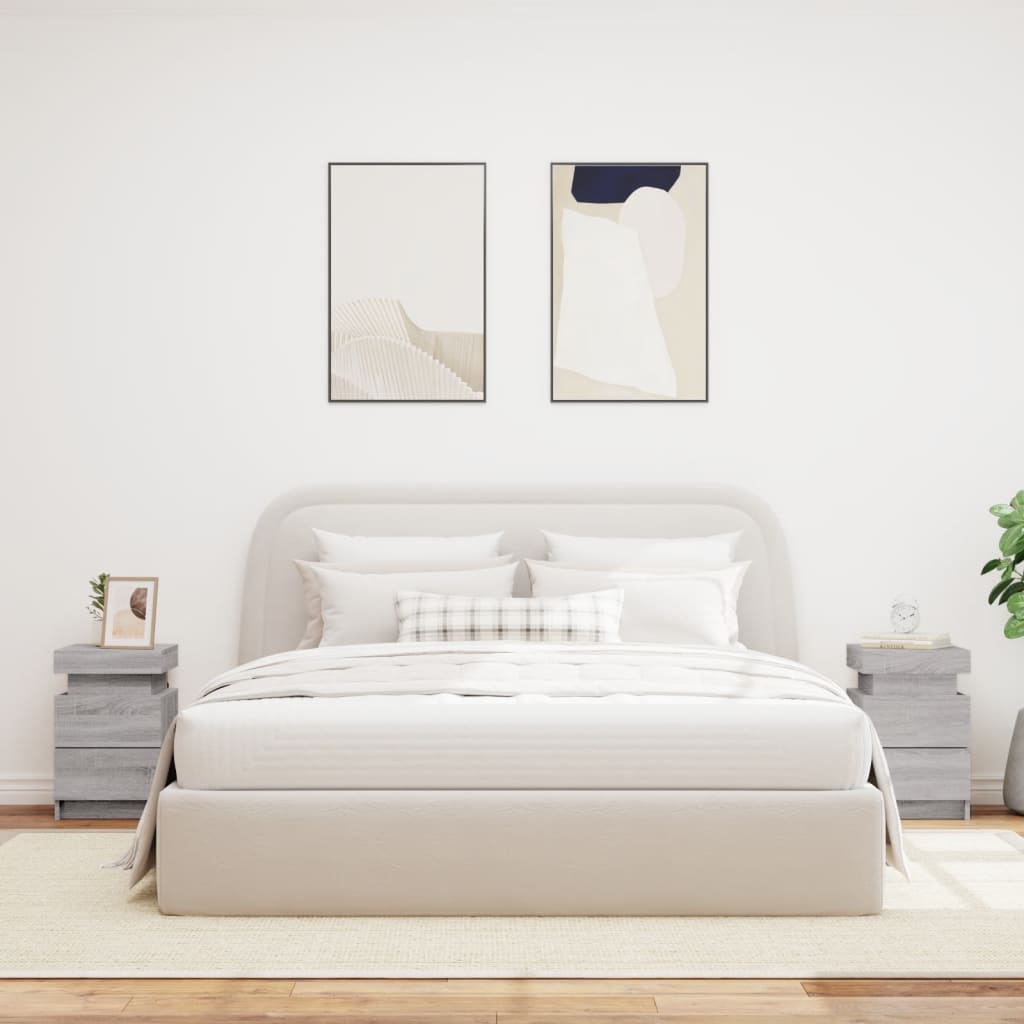 Nattbord med LED 2 stk grå sonoma 35x39x55 cm - SminkeBord.no