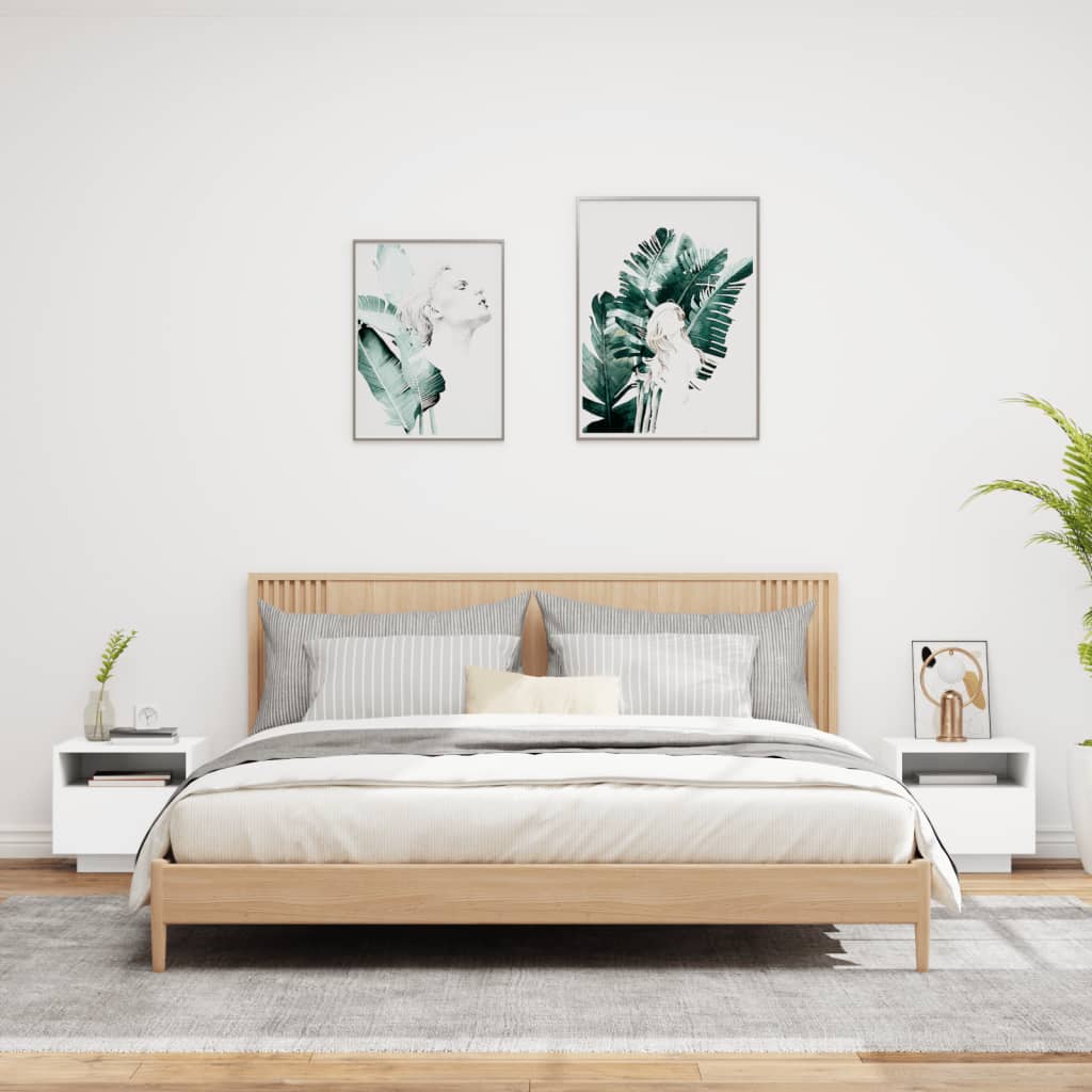 Nattbord med LED 2 stk hvit 40x39x37 cm - SminkeBord.no