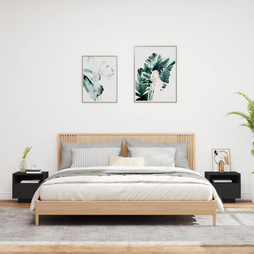 Nattbord med LED 2 stk svart 40x39x37 cm - SminkeBord.no