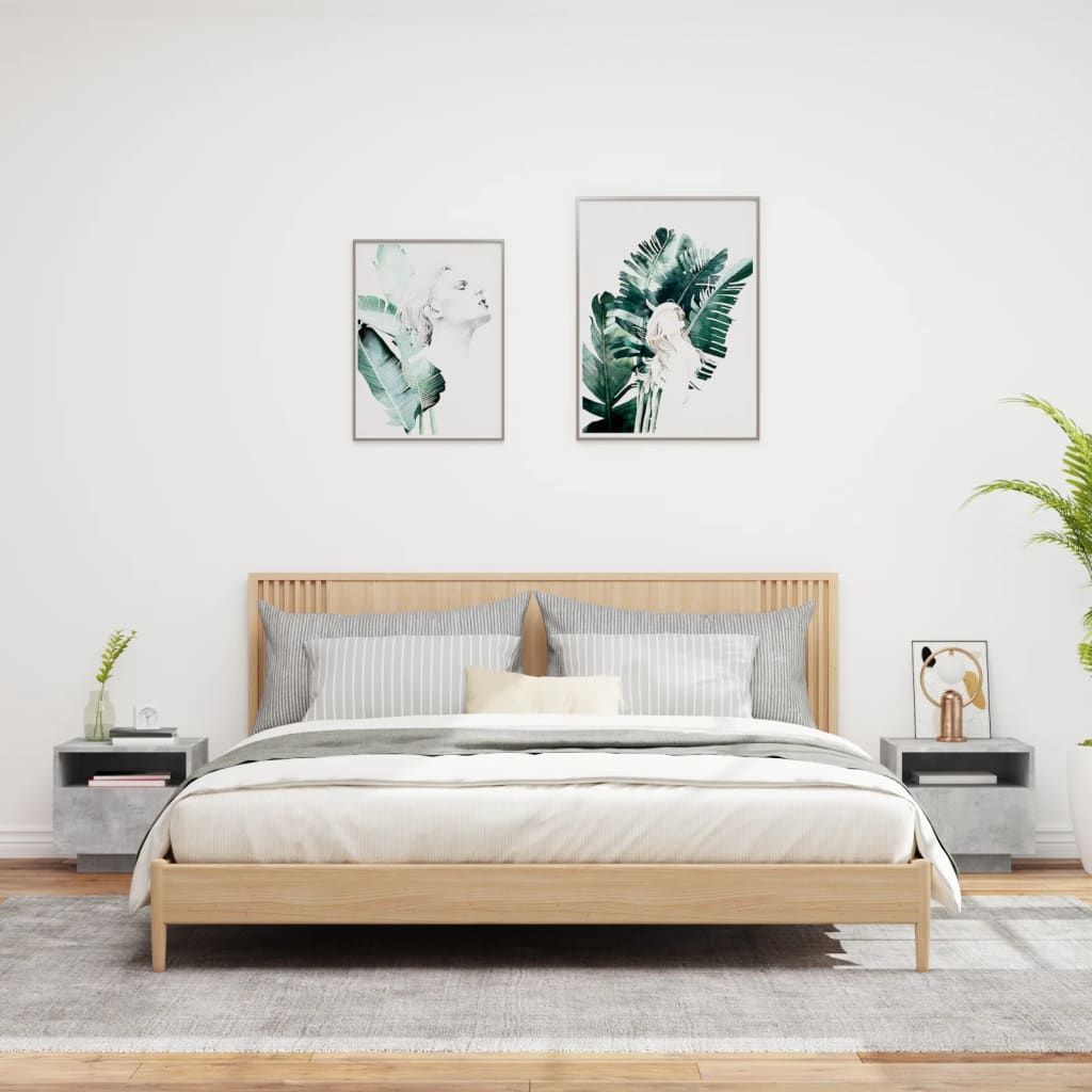 Nattbord med LED 2 stk betonggrå 40x39x37 cm - SminkeBord.no