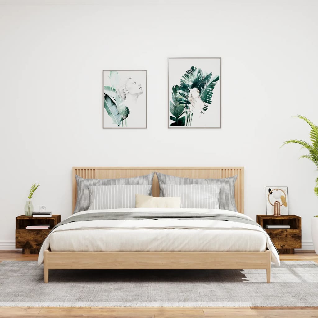 Nattbord med LED 2 stk røkt eik 40x39x37 cm - SminkeBord.no