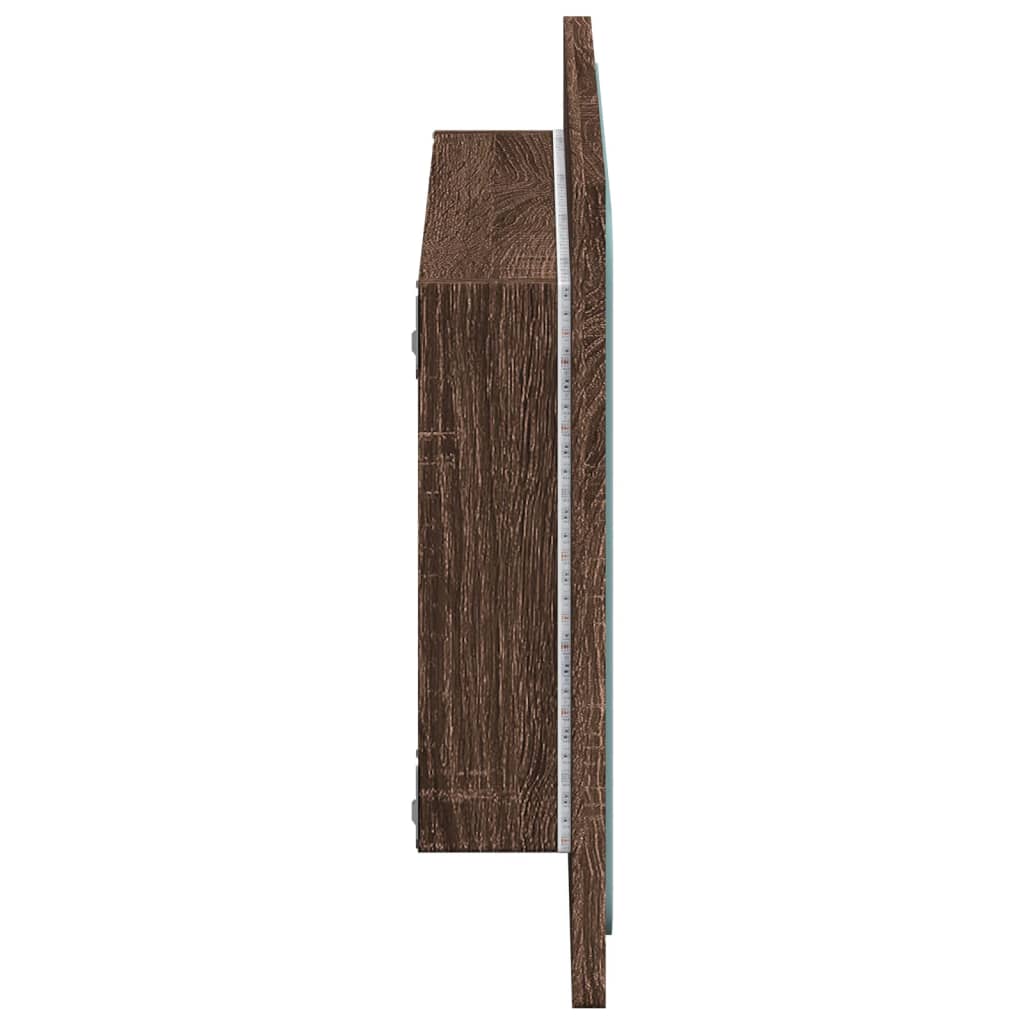Baderomsspeil med LED brun eik 60x8,5x38 cm konstruert tre