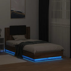 Sengeramme med hodegavl og LED-lys brun eik 75x190 cm