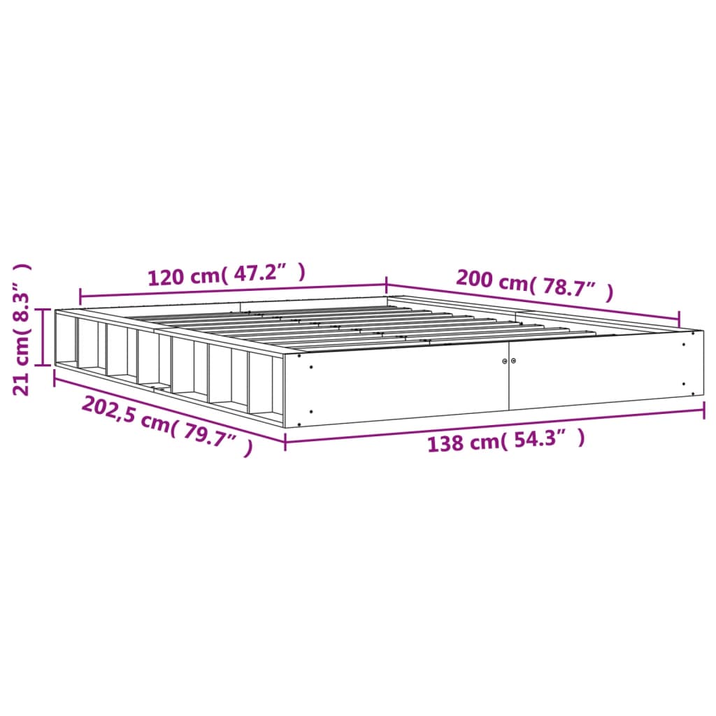 Sengeramme uten madrass voksbrun 120x200 cm heltre furu