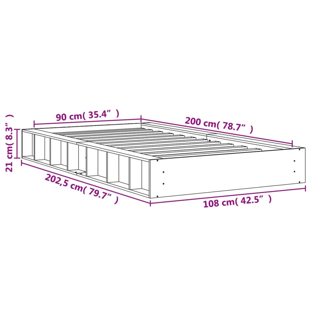 Sengeramme uten madrass voksbrun 90x200 cm heltre furu