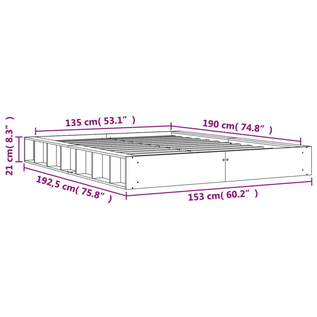 Sengeramme uten madrass brun 135x190 cm heltre furu