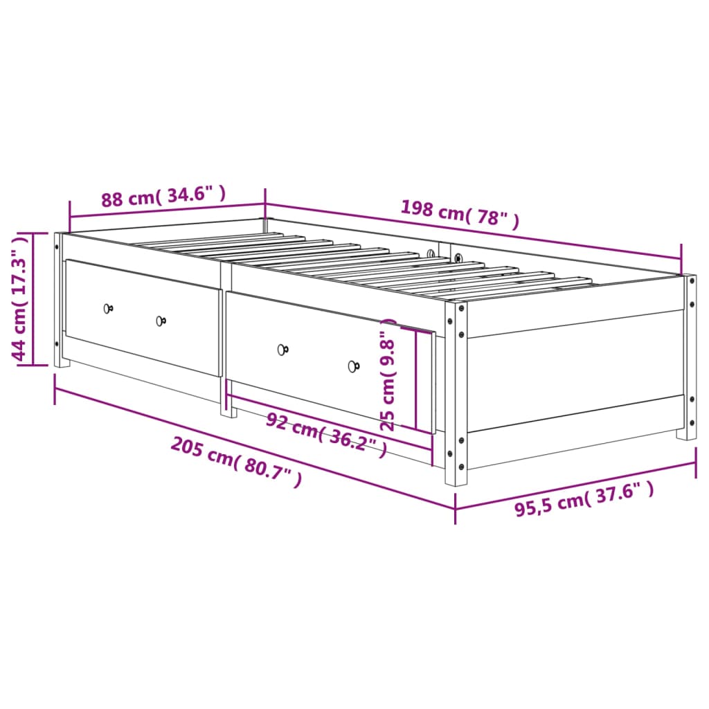 Seng med madrass voksbrun 90x200 cm heltre furu