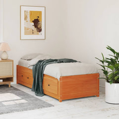 Seng med madrass voksbrun 90x200 cm heltre furu