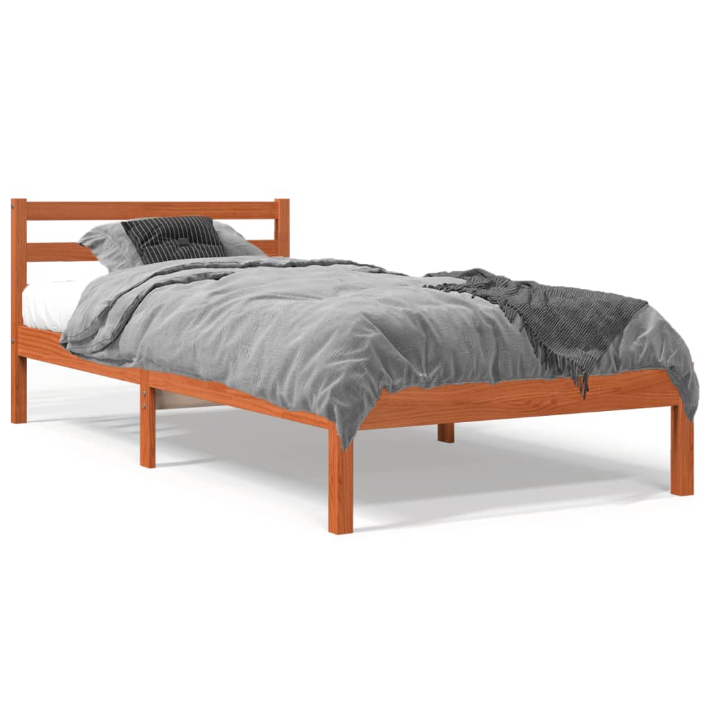 Sengeramme uten madrass voksbrun 90x200 cm heltre furu