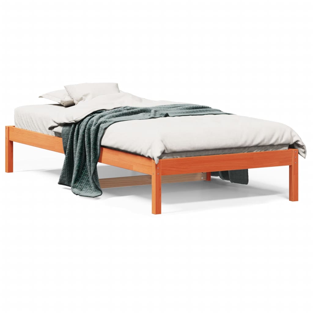 Seng med madrass voksbrun 90x200 cm heltre furu