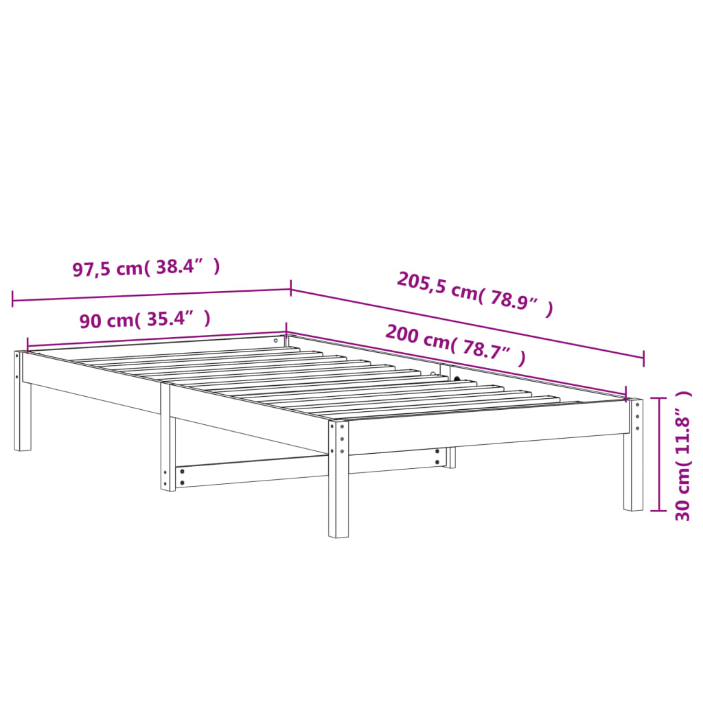 Seng med madrass voksbrun 90x200 cm heltre furu