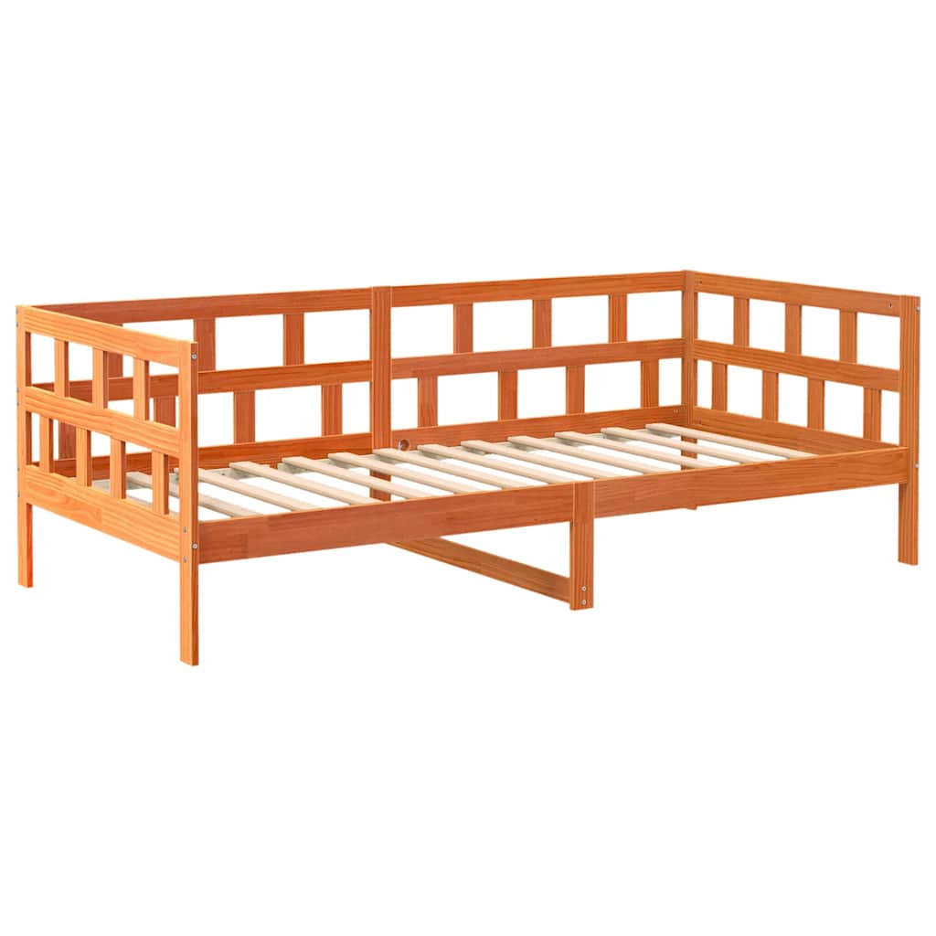 Seng med madrass voksbrun 90x200 cm heltre furu
