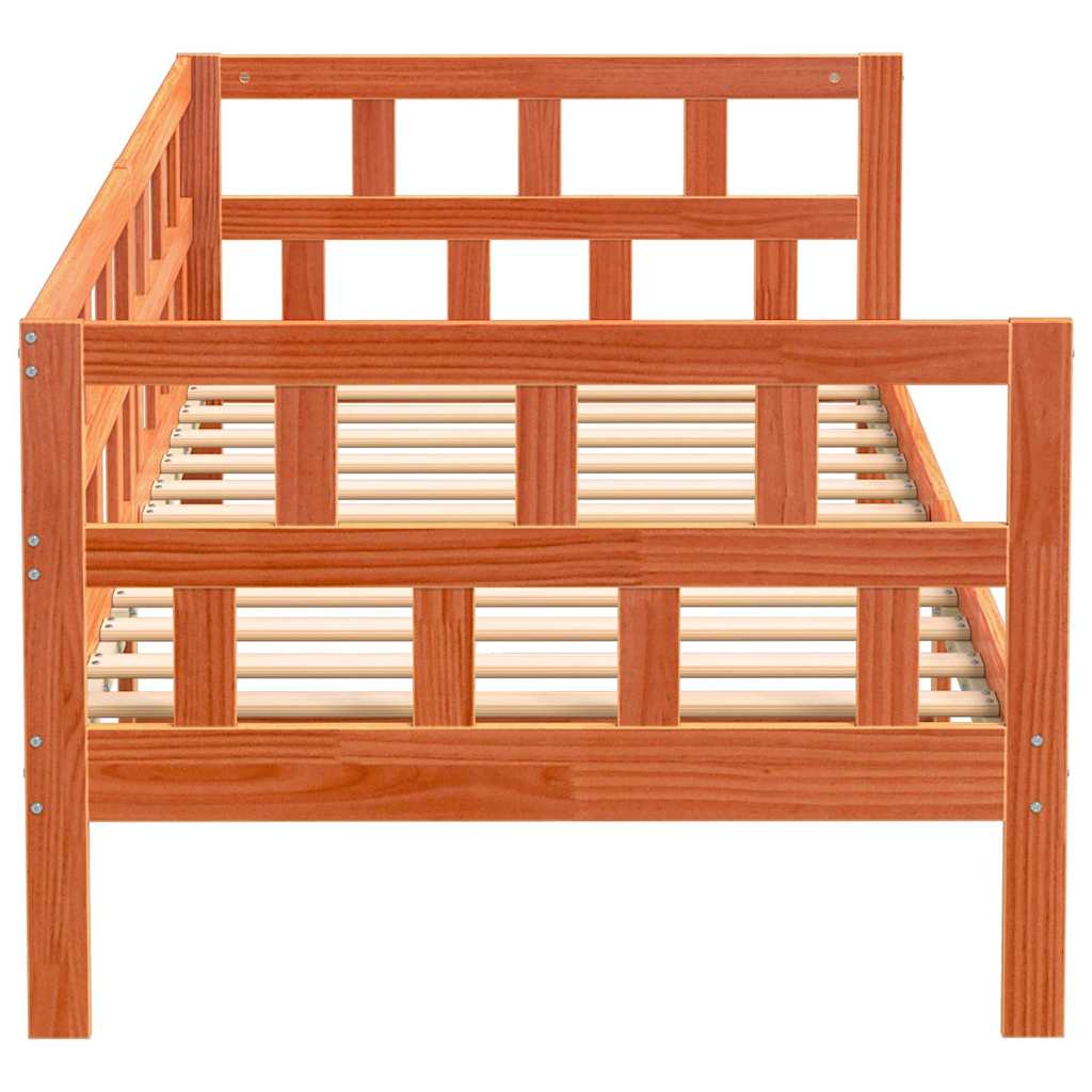 Seng med madrass voksbrun 90x200 cm heltre furu