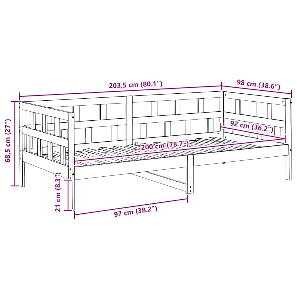 Seng med madrass voksbrun 90x200 cm heltre furu
