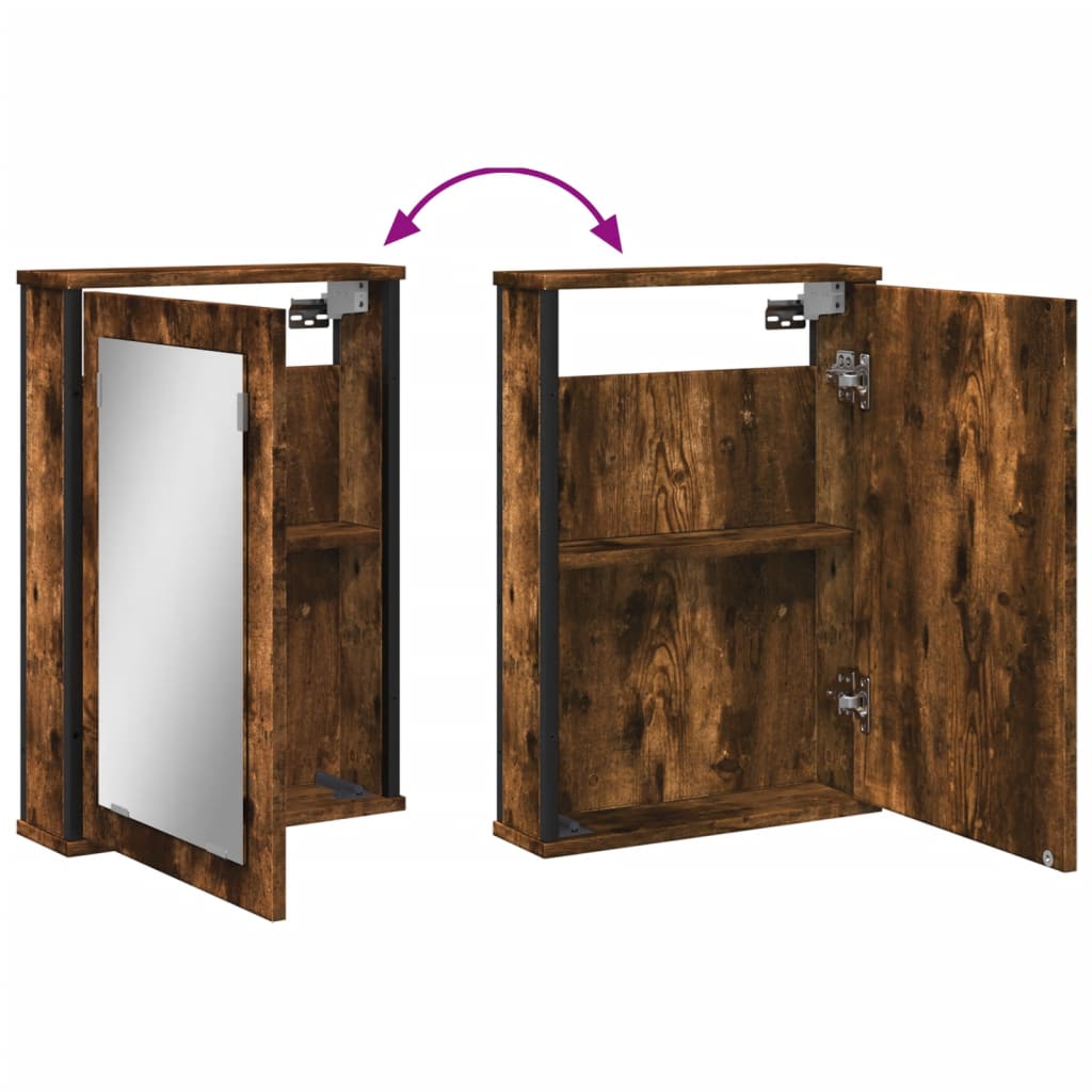 Baderomsskap med speil røkt eik 42x12x60 cm konstruert tre