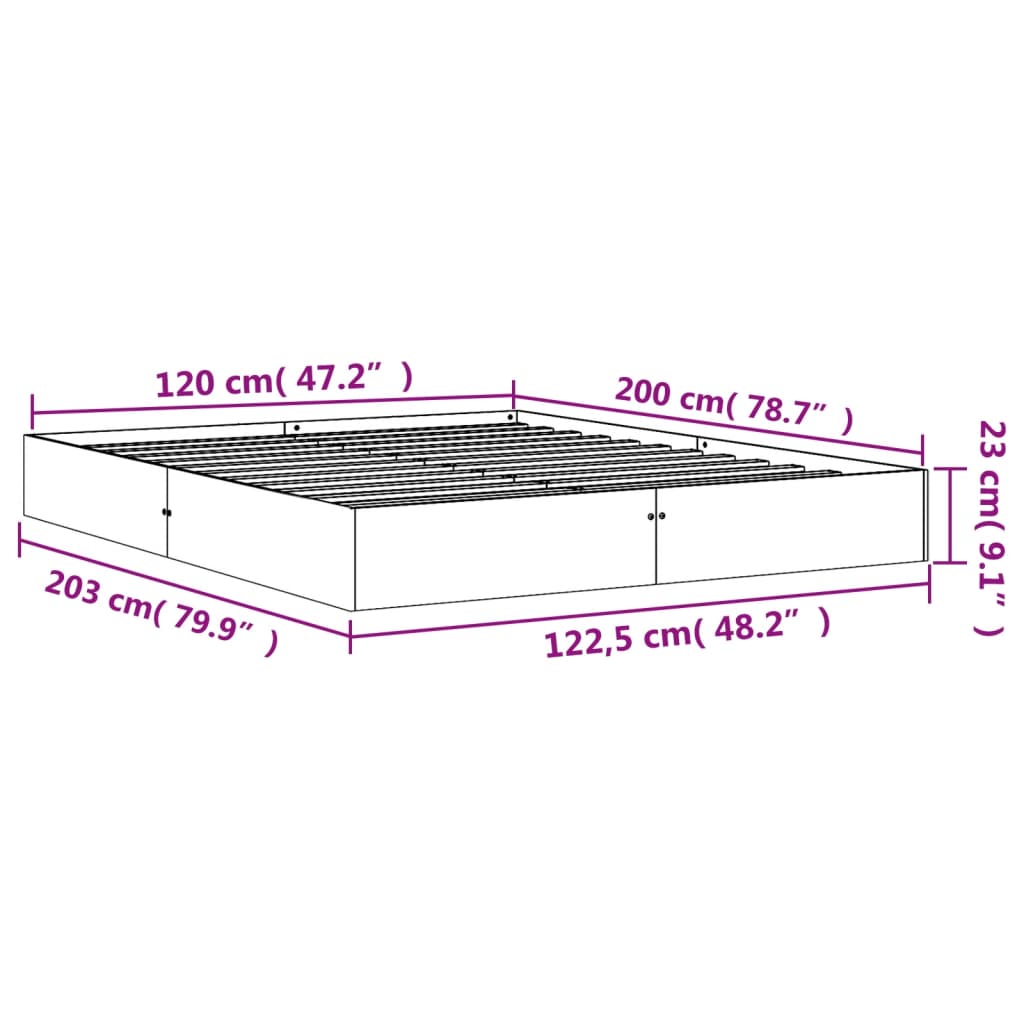 Sengeramme uten madrass voksbrun 120x200 cm heltre furu