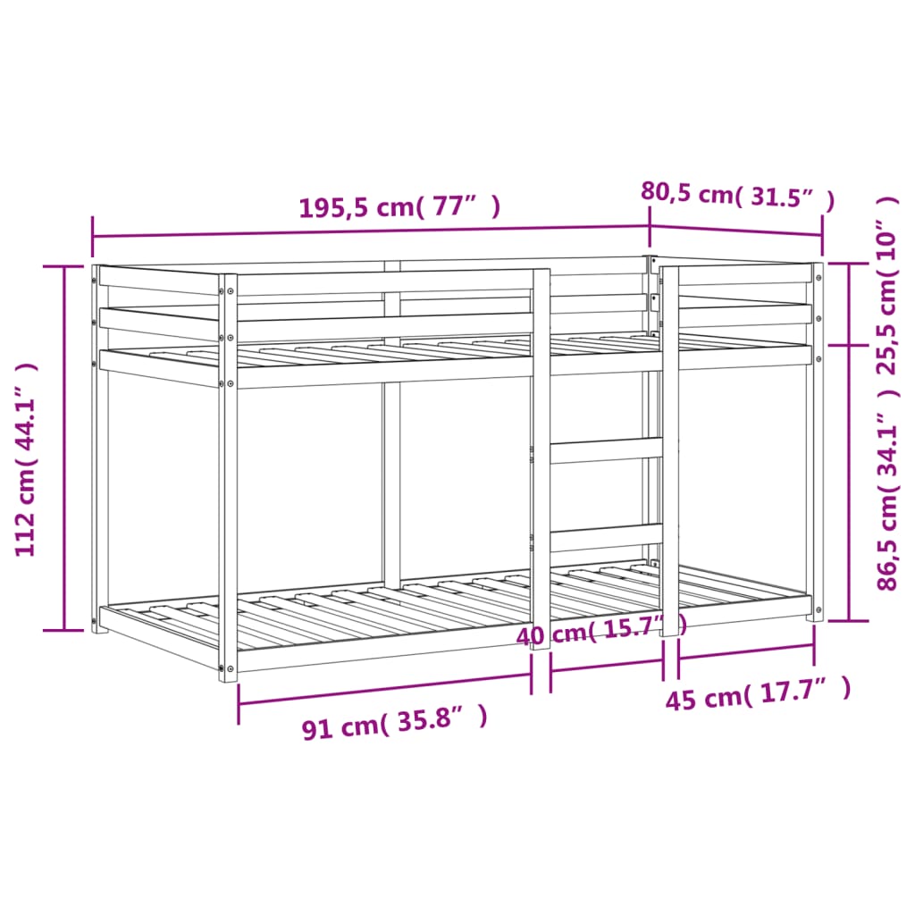 Køyeseng voksbrun 75x190 cm heltre furu