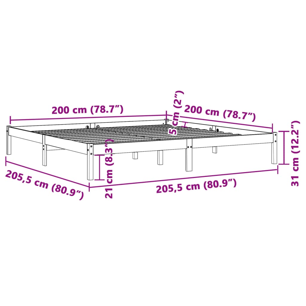 Sengeramme uten madrass voksbrun 200x200 cm heltre furu