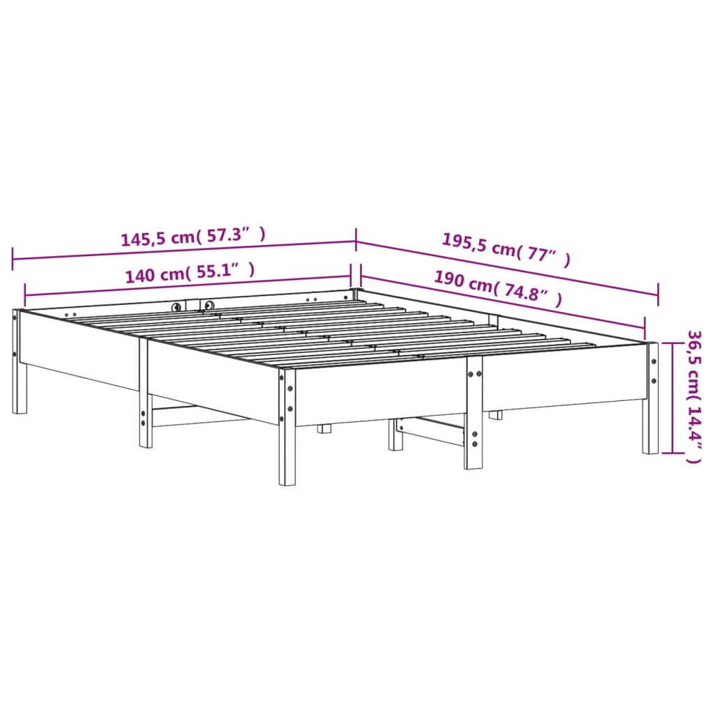 Sengeramme uten madrass hvit 140x190 cm heltre furu