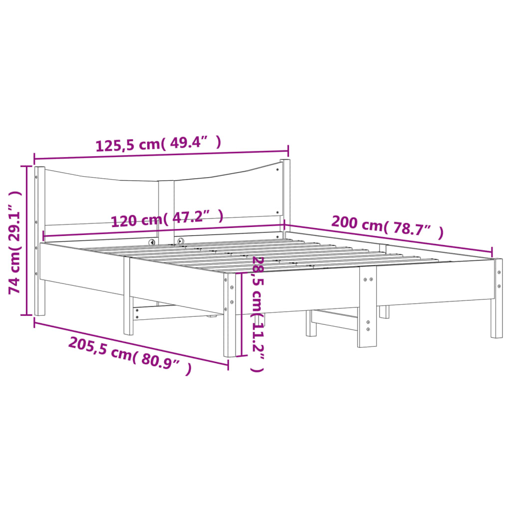 Sengeramme uten madrass hvit 120x200 cm heltre furu