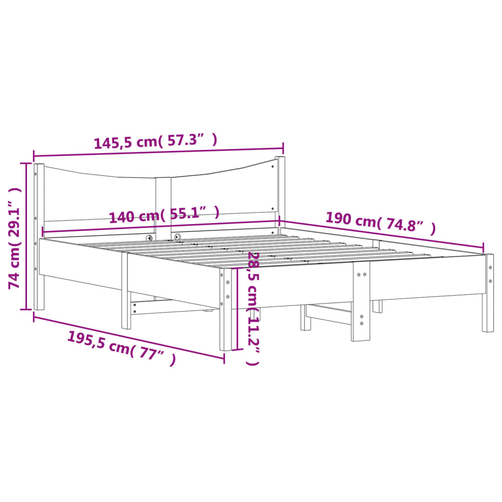 Sengeramme uten madrass voksbrun 140x190 cm heltre furu
