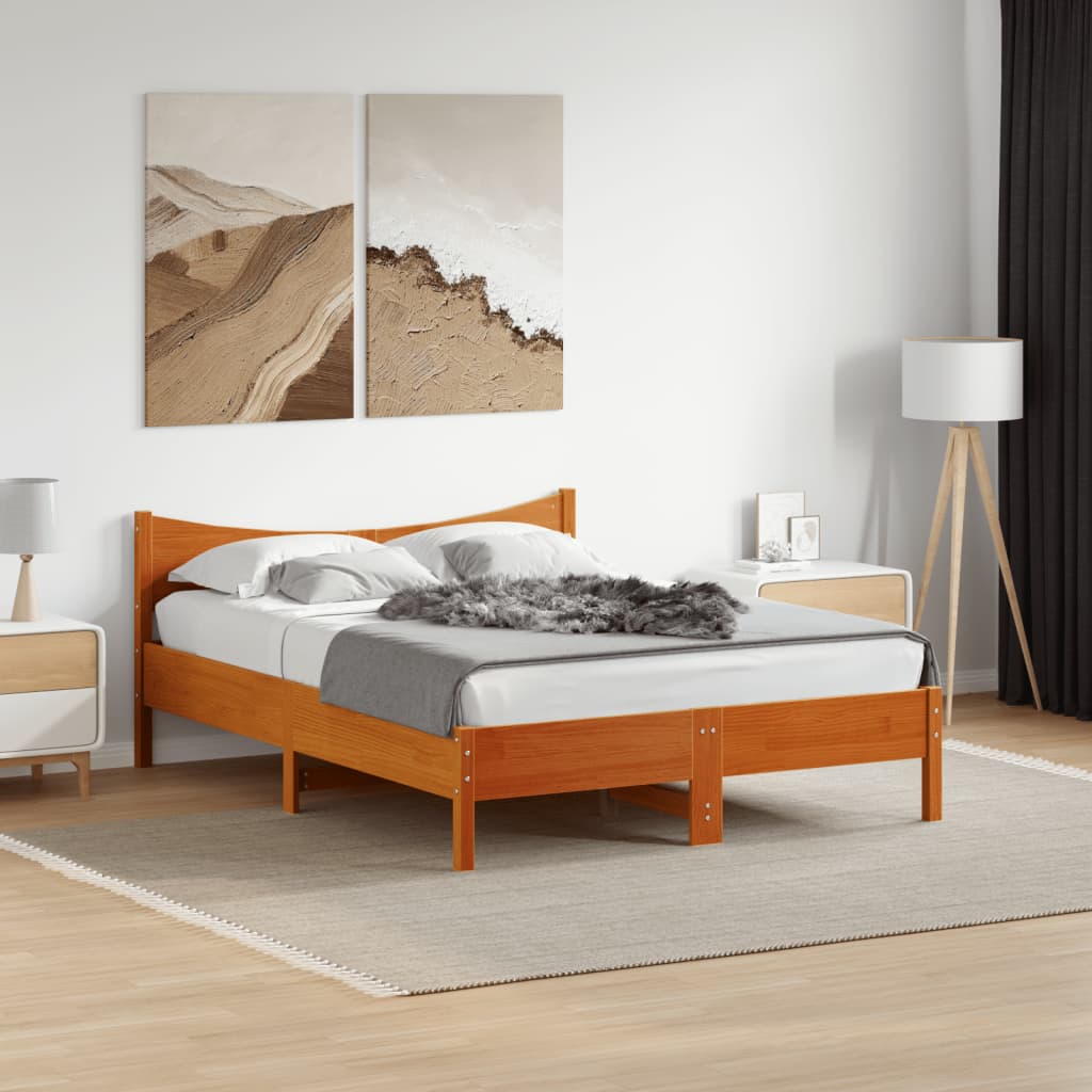 Sengeramme uten madrass voksbrun 140x190 cm heltre furu