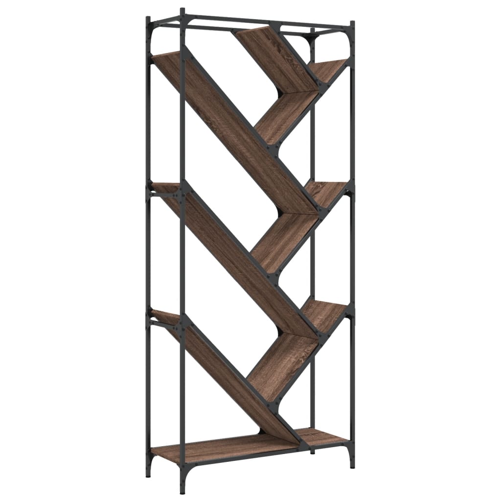 Bokhylle brun eik 79x30x180 cm konstruert tre og metall