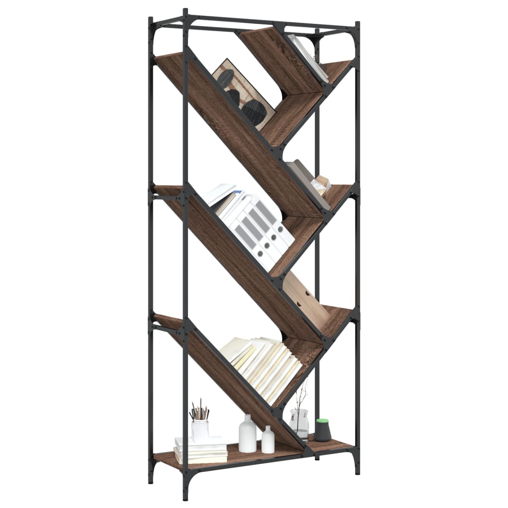 Bokhylle brun eik 79x30x180 cm konstruert tre og metall