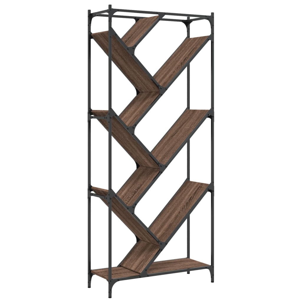 Bokhylle brun eik 79x30x180 cm konstruert tre og metall