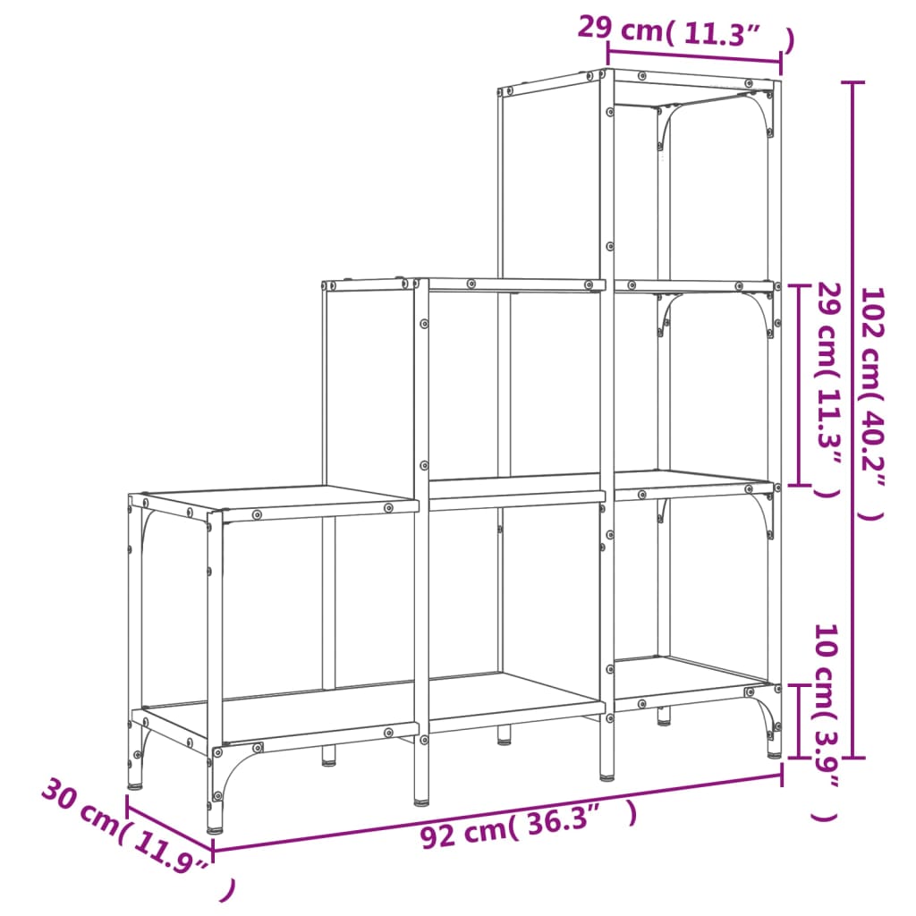 Bokhylle svart 92x30x102 cm konstruert tre og metall