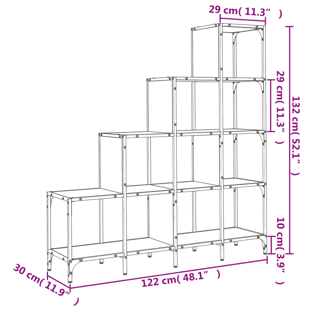 Bokhylle brun eik 122x30x132 cm konstruert tre