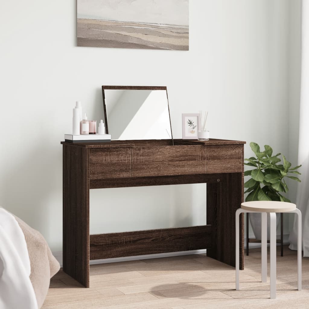 Sminkebord med speil brun eik 100x45x76 cm